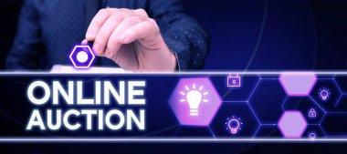 Text caption presenting Online Auction, Concept meaning process of buying and selling goods or services online