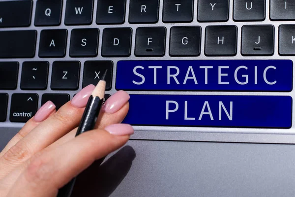 Metin Stratejik Planının Konseptinin Gösterilmesi Stratejiyi Tanımlama Karar Verme Süreci — Stok fotoğraf