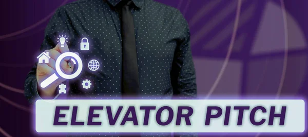 Text Caption Presenting Elevator Pitch Business Overview Persuasive Sales Pitch — Stock fotografie