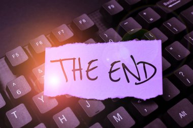 Text caption presenting The End, Concept meaning Final part of play relationship event movie act Finish Conclusion