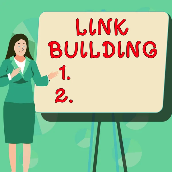 Sign Displaying Link Building Business Overview Seo Term Exchange Links — Stock Photo, Image