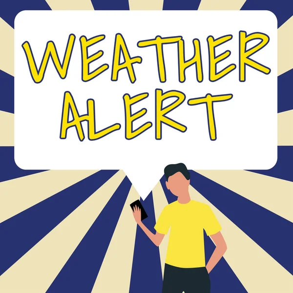 Znak Tekstowy Pokazujący Pogoda Alert Biznes Prezentuje Pilne Ostrzeżenie Stanie — Zdjęcie stockowe