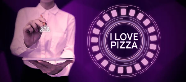 Conceptual Caption Love Pizza Word Written Lot Italian Food Cheese —  Fotos de Stock
