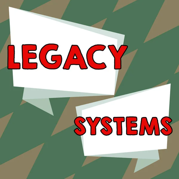 Handwriting text Legacy Systems, Business approach old method technology computer system or application program
