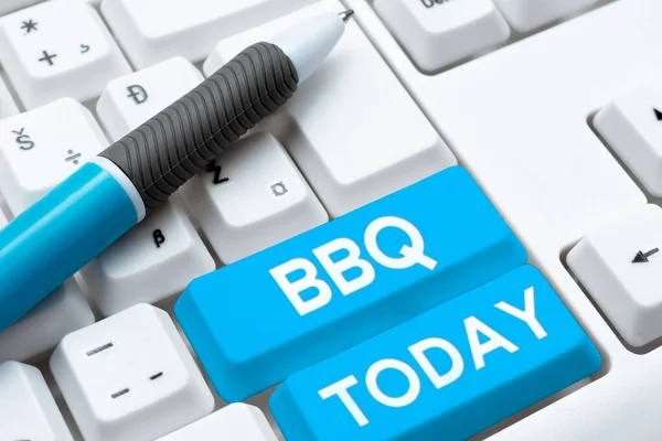 Hand Writing Sign Bbq Business Overview Usually Done Outdoors Smoking — Foto de Stock