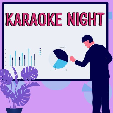 Karaoke Gecesi işareti, Kavramsal Fotoğraf Eğlencesi, bir makinenin çaldığı enstrümantal müzik eşliğinde şarkı söyleme ilhamı.