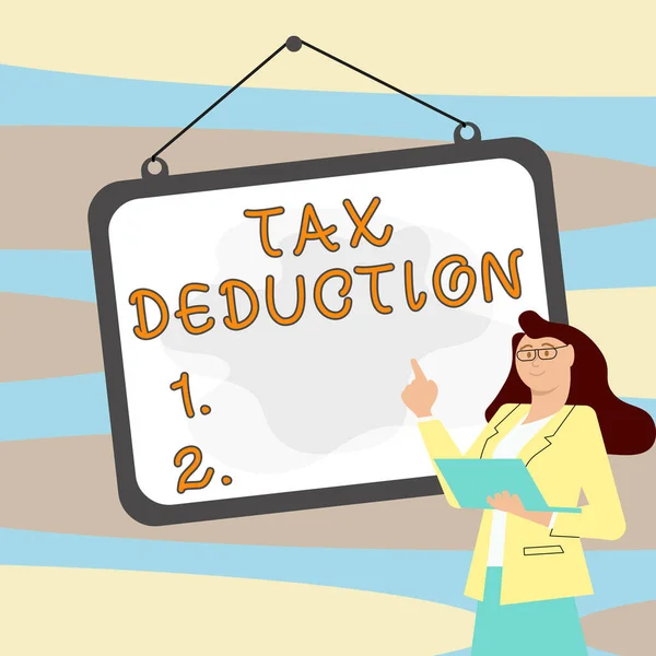 Text Sign Showing Tax Deduction Business Showcase Amount Subtracted Income — Stockfoto