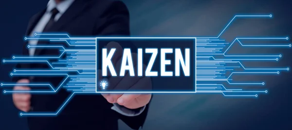 Text Caption Presenting Kaizen Business Concept Japanese Business Philosophy Improvement — Fotografia de Stock