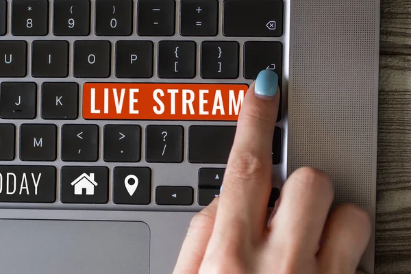 Conceptual Caption Live Stream Business Overview Transmit Receive Video Audio — Stockfoto