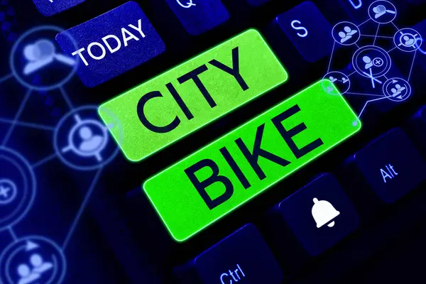 概念的な表示 シティバイク 平等に平らな都市部を通って定期的に短い乗り物のために設計された言葉 — ストック写真