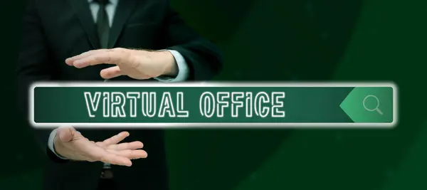Segnaletica Testo Che Mostra Virtual Office Business Overview Ambiente Lavoro — Foto Stock