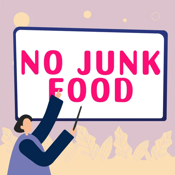 Text Sign Showing Junk Food Business Concept Stop Eating Unhealthy — Fotografia de Stock