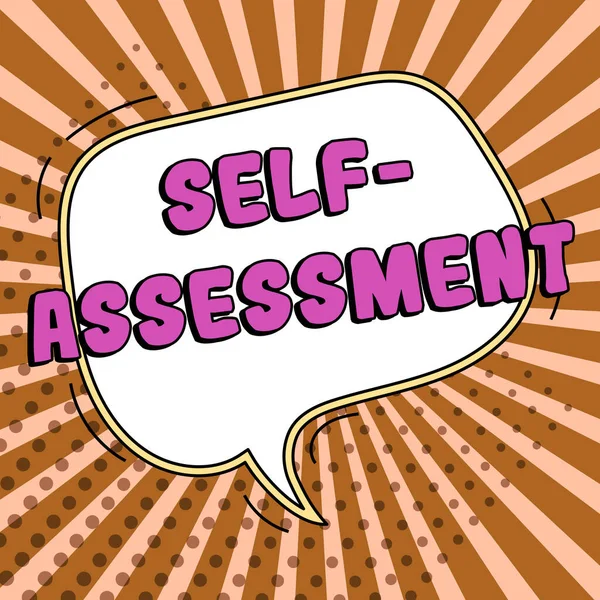 Text Caption Presenting Self Assessment Business Approach Pride Confidence Oneself — Fotografia de Stock