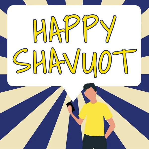 Znak Tekstowy Pokazujący Happy Shavuot Koncepcja Oznaczająca Żydowskie Święto Upamiętniające — Zdjęcie stockowe