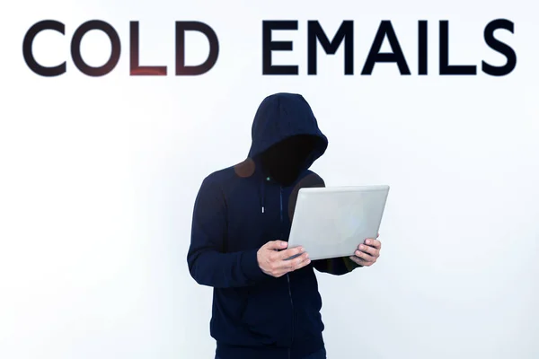 Text Sign Showing Cold Emails Business Overview Unsolicited Email Sent — Foto Stock