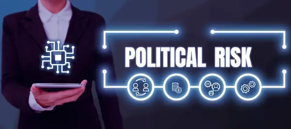 Tekst Met Inspiratie Politiek Risico Zakelijk Overzicht Communicatiepersoon Die Politieke — Stockfoto