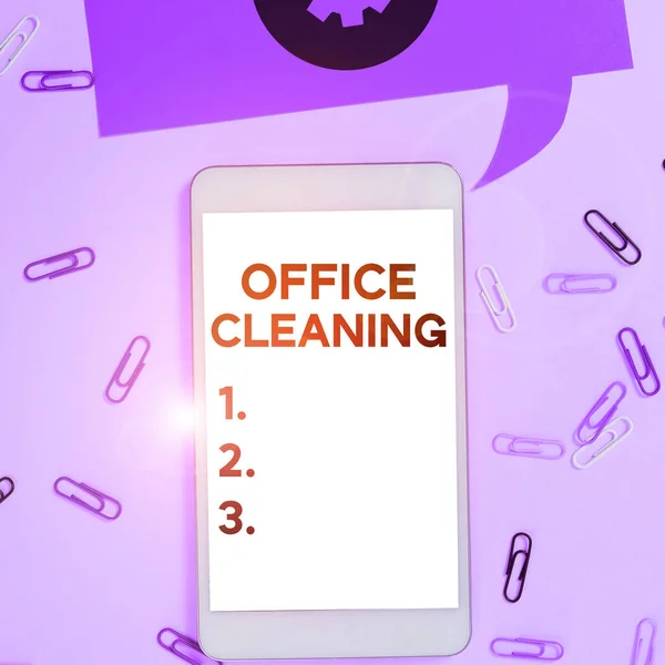 Conceptual caption Office Cleaning, Business idea the action or process of cleaning the inside of office building