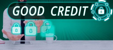 İyi Kredi, İş Konsepti Borçlularının nispeten yüksek kredi puanı ve güvenli kredi riskine sahip olduğunu gösteren metin işareti