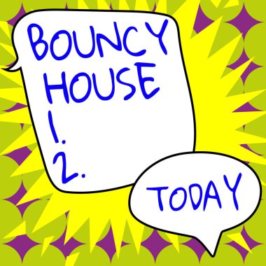 Text caption presenting Bouncy House, Concept meaning Automated program that runs over the Internet Artificial intelligence
