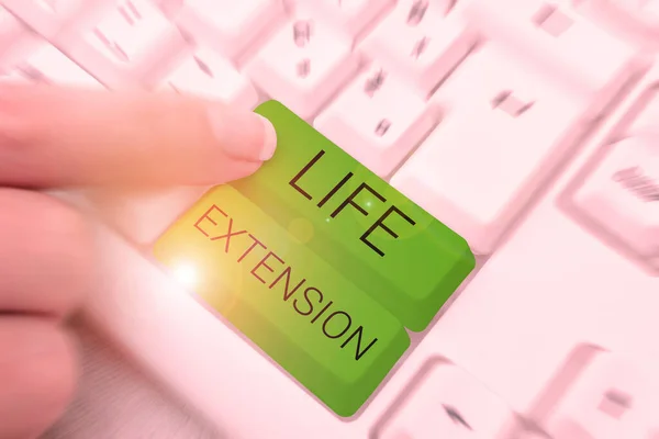 Sign displaying Life Extension, Business idea able to continue working for longer than others of the same kind