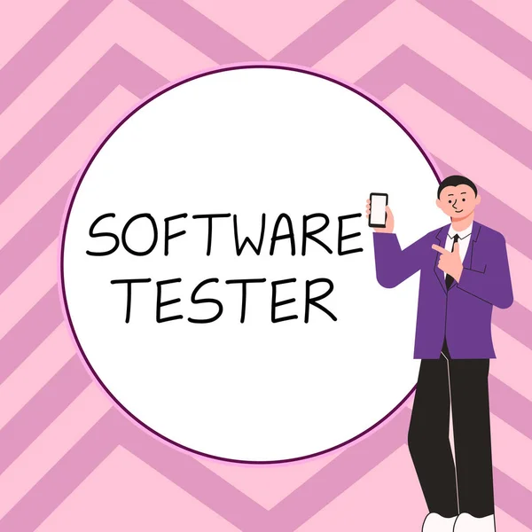 Text Bildtext Presentera Software Tester Verksamhetsöversikt Genomförs För Att Skydda — Stockfoto