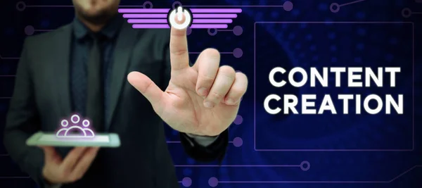 Hand Writing Sign Content Creation Business Showcase Contribution Information Any — Fotografia de Stock