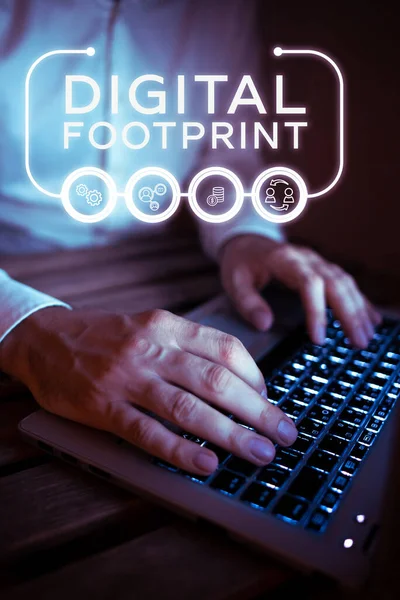 Hand Writing Sign Digital Footprint Concept Meaning Uses Digital Technology —  Fotos de Stock