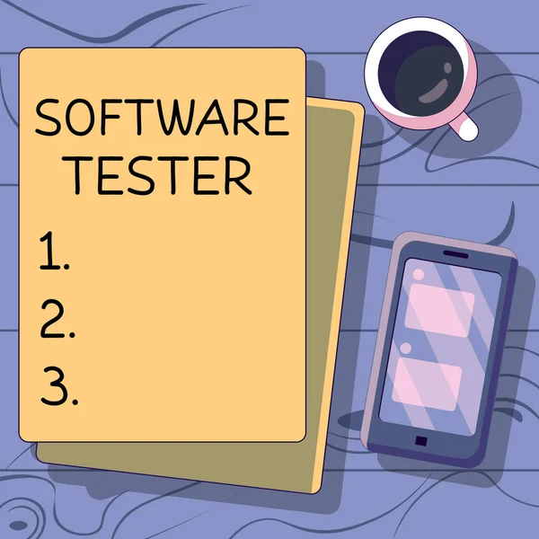 Sign Exibindo Testador Software Conceito Negócio Implementado Para Proteger Software — Fotografia de Stock