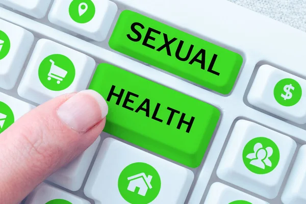 Hand Skriva Tecken Sexuell Hälsa Affärsstrategi Friskare Kropp Tillfredsställande Sexuellt — Stockfoto