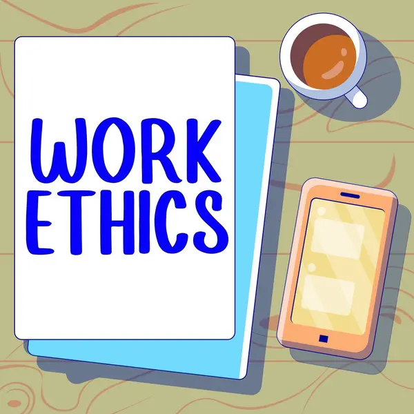 Sign Displaying Work Ethics Business Showcase Munka Fontosságára Összpontosító Értéksor — Stock Fotó