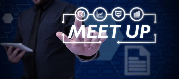 Tekst Bijschrift Presenteren Meet Internet Concept Informele Bijeenkomst Bijeenkomst Teamwork — Stockfoto