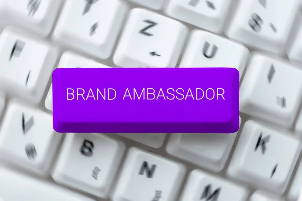 Conceptual caption Brand Ambassador, Word Written on agent accredited as the resident representative for a special brand