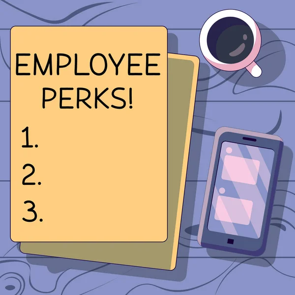 Writing Displaying Text Employee Perks Business Idea Worker Benefits Bonuses — Zdjęcie stockowe