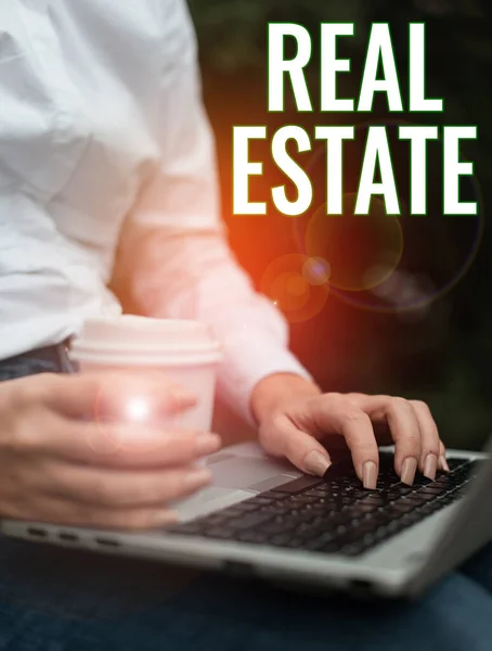 Sign Weergeven Van Real Estate Zakelijk Overzicht Van Het Pand — Stockfoto
