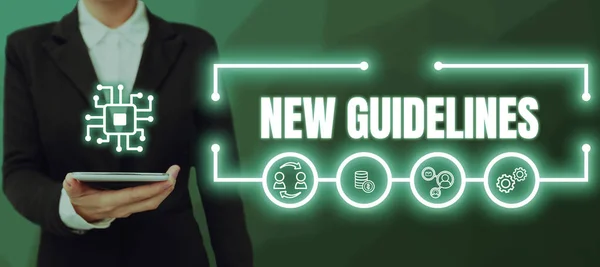 Text Sign Showing New Guidelines Business Overview New List Goals — Stockfoto