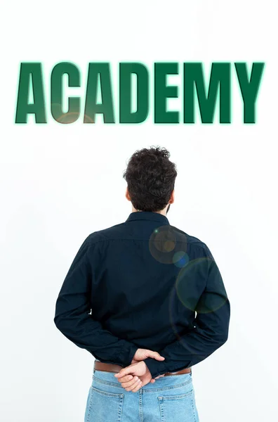 Sign displaying Academy, Word for where students can go to receive academic support