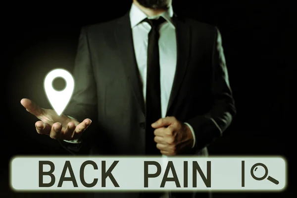 Sign Displaying Back Pain Word Soreness Bones Felt Lower Back — Foto Stock