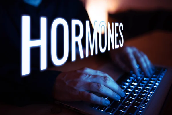 Text Sign Showing Hormones Business Concept Regulatory Substance Produced Organism —  Fotos de Stock