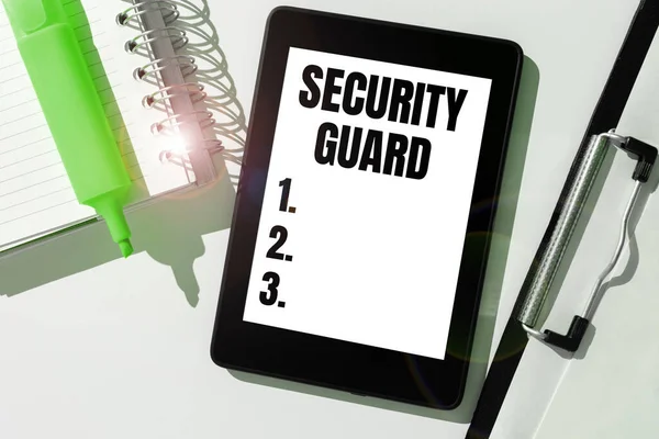 Text sign showing Security Guard, Business overview tools used to manage multiple security applications