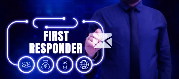 Inspiration Showing Sign First Responder Business Concept Person Who Responsible — Stockfoto