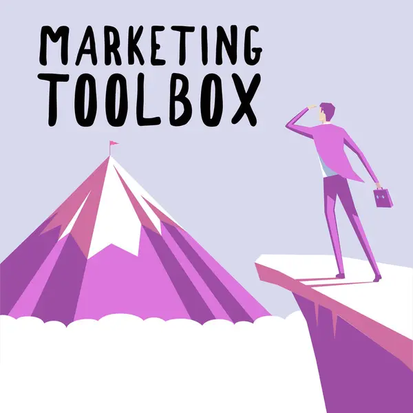 Text Sign Showing Marketing Toolbox Business Approach Means Promoting Product — Zdjęcie stockowe