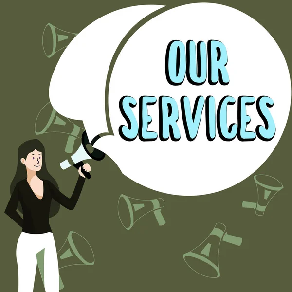Writing Displaying Text Our Services Business Concept Occupation Function Serving — Stock Photo, Image