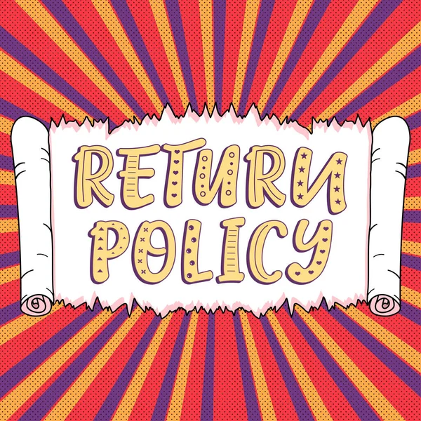 Sign Displaying Return Policy Business Concept Tax Reimbursement Retail Terms — Φωτογραφία Αρχείου