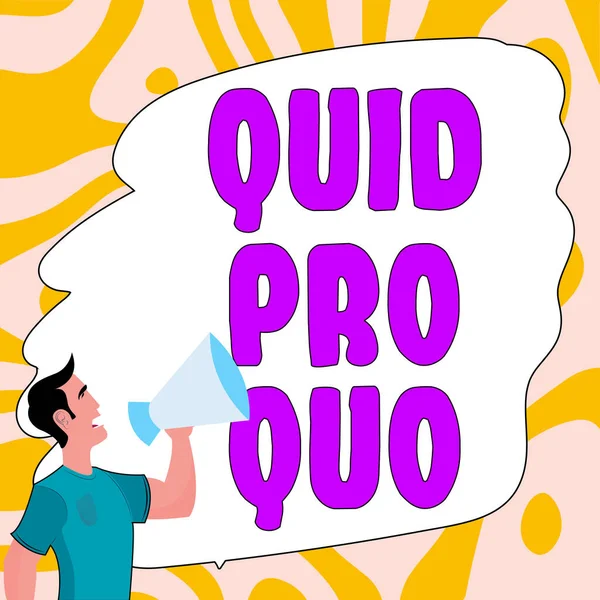 Quid Pro Quo Word A好意または何かの見返りとして付与または期待される利点を示すテキストキャプション — ストック写真