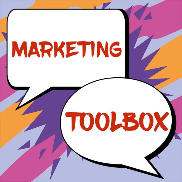 Tekst Pisma Marketing Toolbox Fotografia Koncepcyjna Środki Promocji Produktu Lub — Zdjęcie stockowe