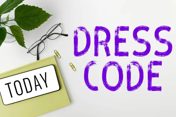 Conceptual display Dress Code, Business showcase an accepted way of dressing for a particular occasion or group