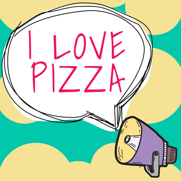 Hand Writing Sign Love Pizza Word Lot Italian Food Cheese — Fotografia de Stock