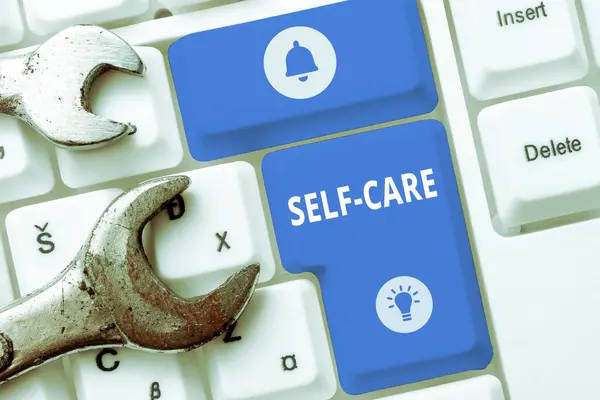 Sign Displaying Self Care Concept Meaning Practice Taking Action Improve —  Fotos de Stock