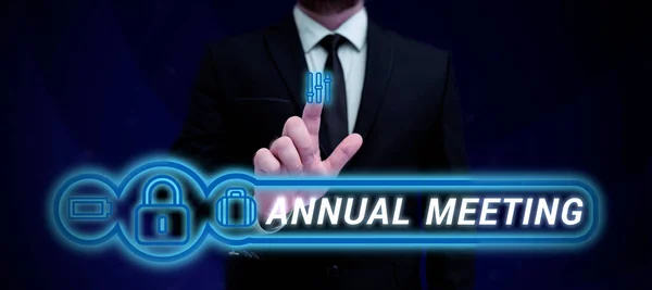 Text Sign Showing Annual Meeting Business Idea Yearly Gathering Organization — Stockfoto