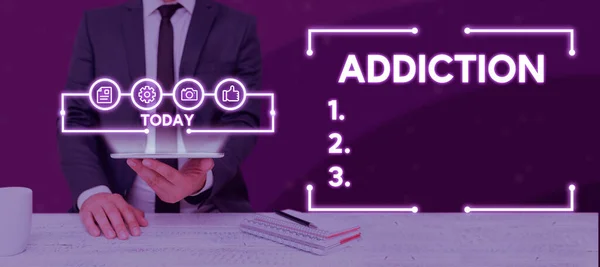 Text Showing Inspiration Addiction Business Approach Condition Being Addicted Particular — Foto Stock